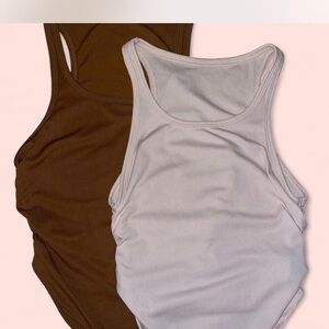 2pk Women's Sleeveless Ribbed Tank Top - Brown and Cream